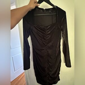 Ksubi Black Long-Sleeve Ruched Velvet Bodycon Dress